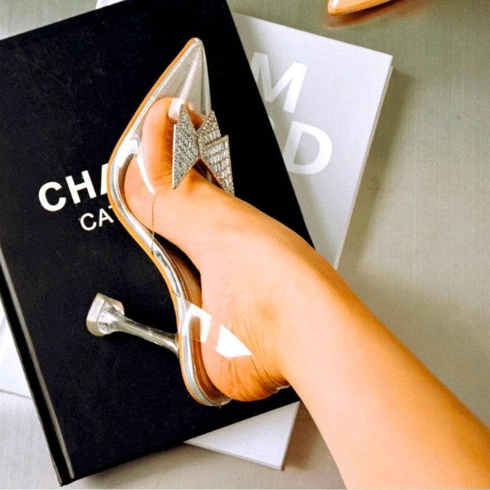 SILVER RHINESTONES BUTTERFLY HEEL